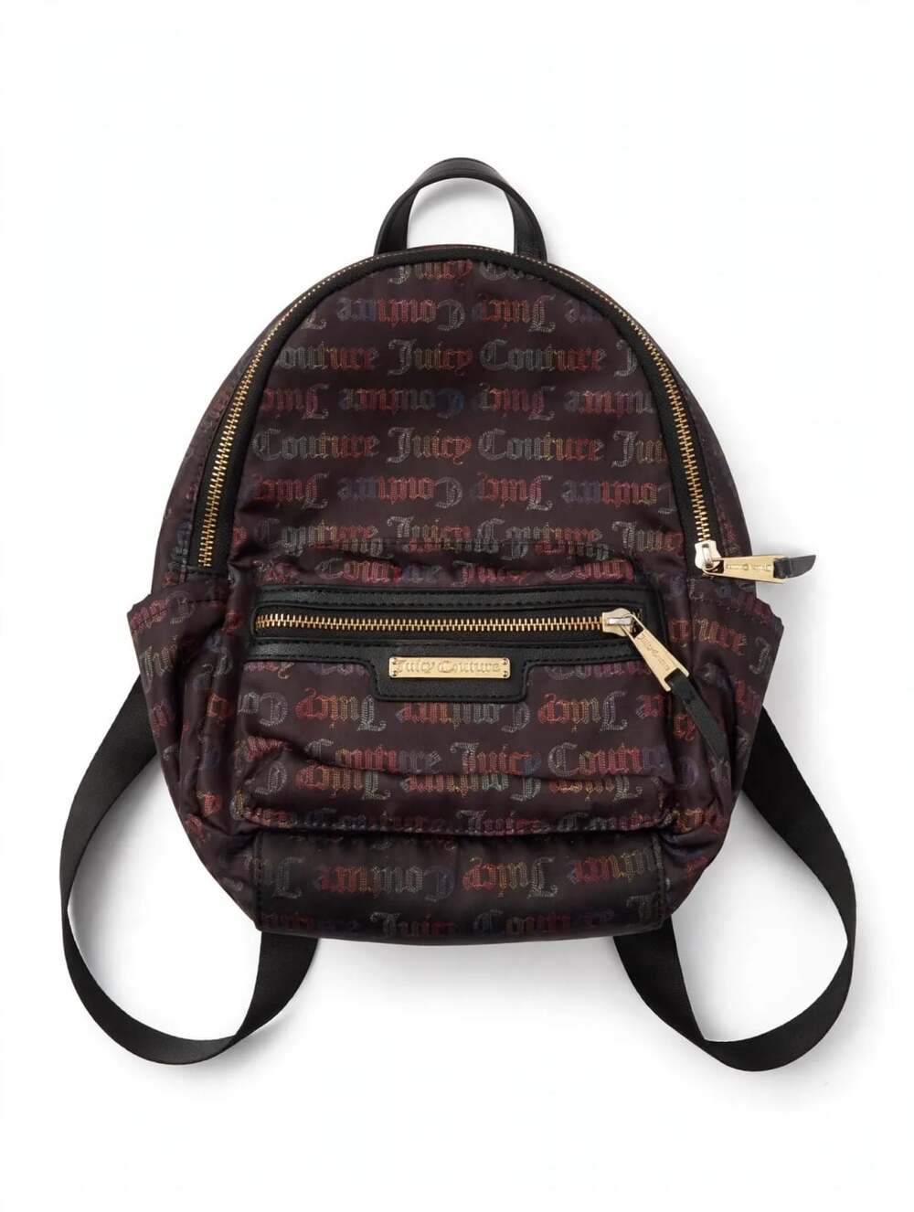 Juicy Couture Mini Backpack Brown Multicolor Logo Print Gold Tone Zip